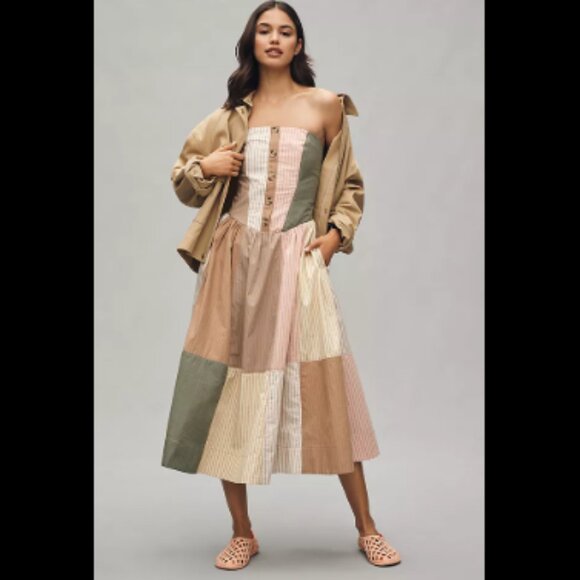 Brand New Maeve Strapless Drop-Waist A-Line Midi Dress - Picture 1 of 4